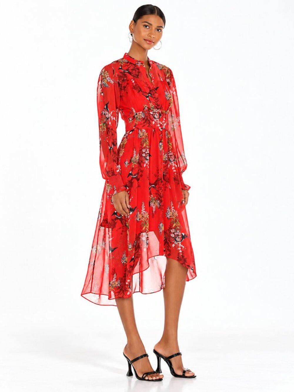 ALLSAINTS Leonie Melisma Red Floral Chiffon Midi Dress US 0 NWOT